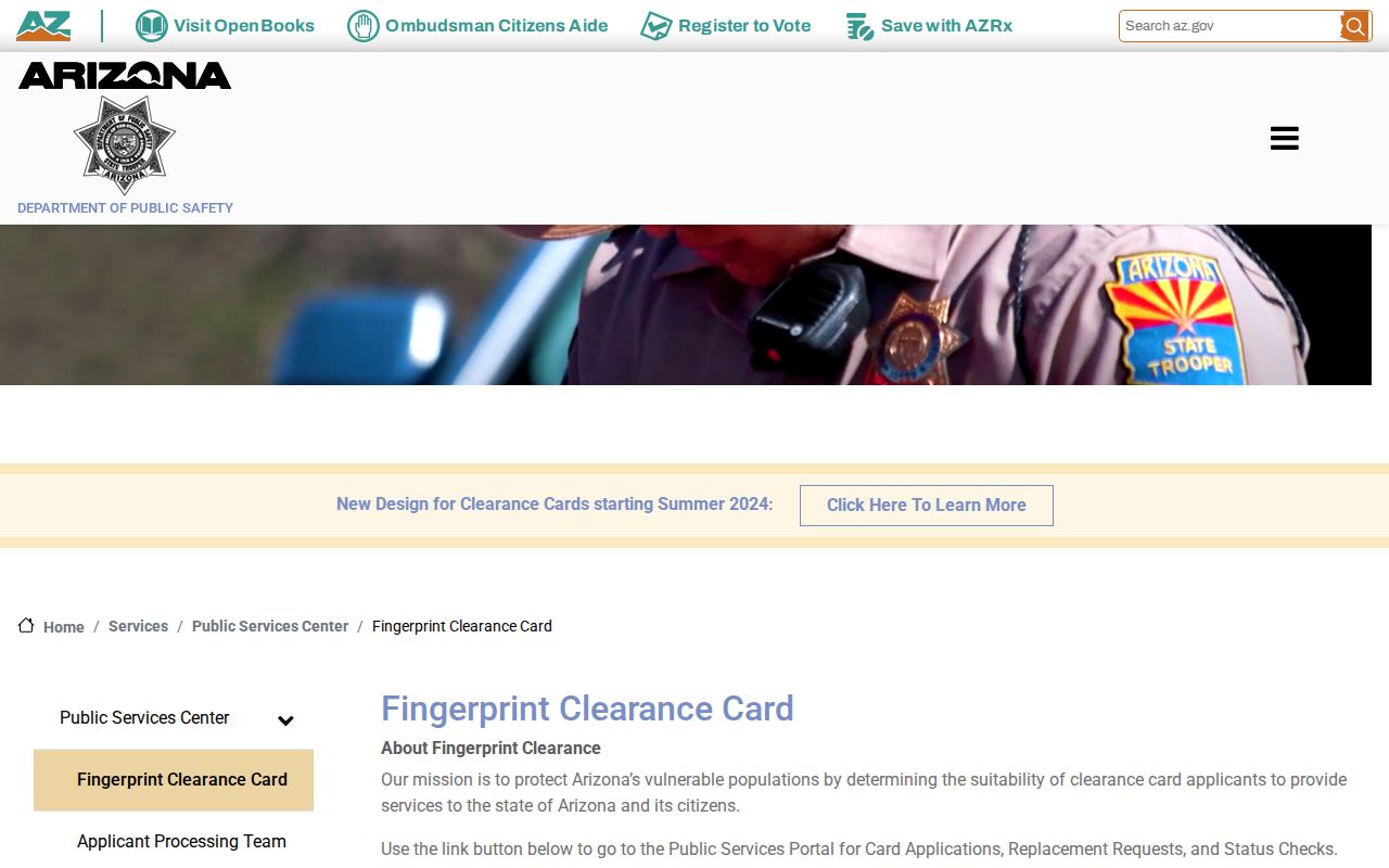 Yavapai County criminal history fingerprint clearance process