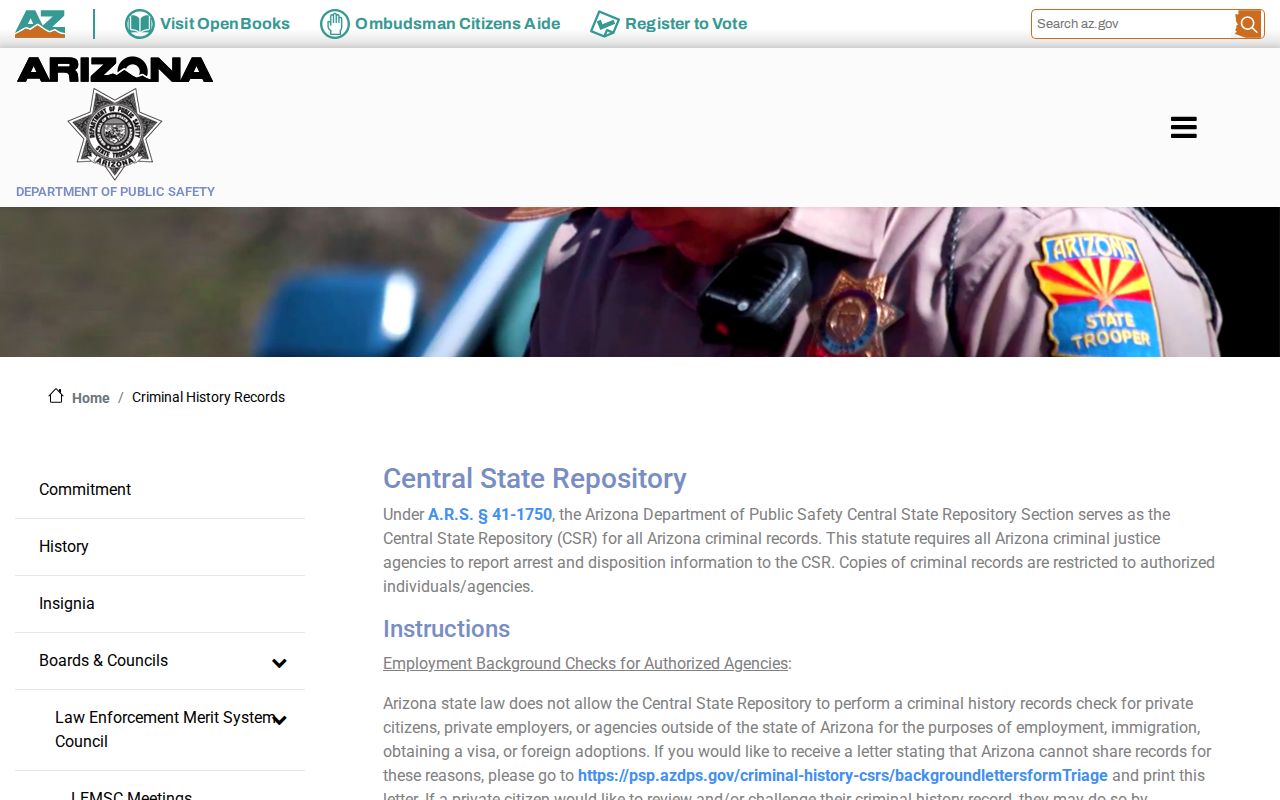 Yavapai County criminal history records at Arizona DPS