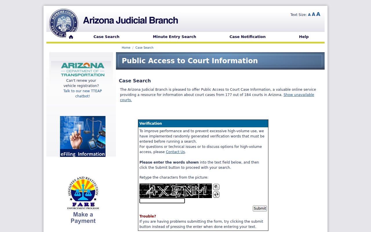 Yavapai County criminal history case lookup