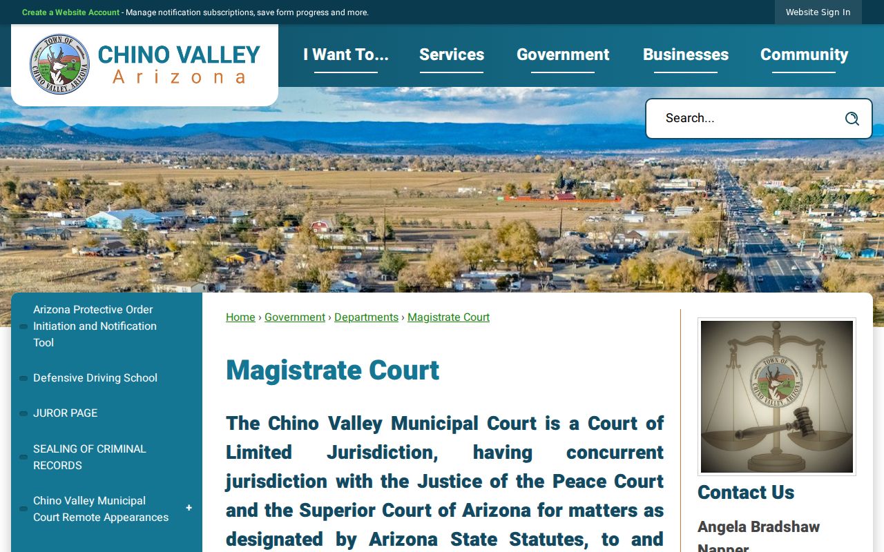 Chino Valley criminal records Magistrate Court warrant page