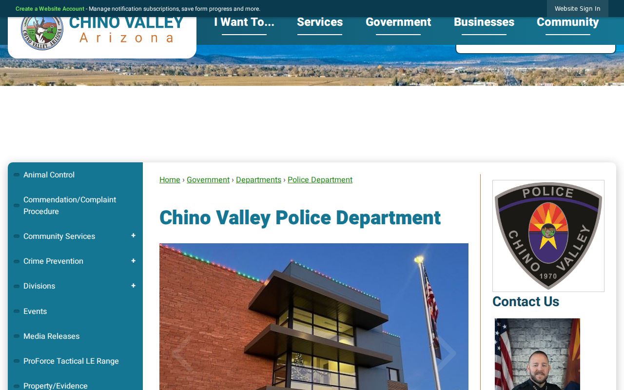 Chino Valley criminal records police department page