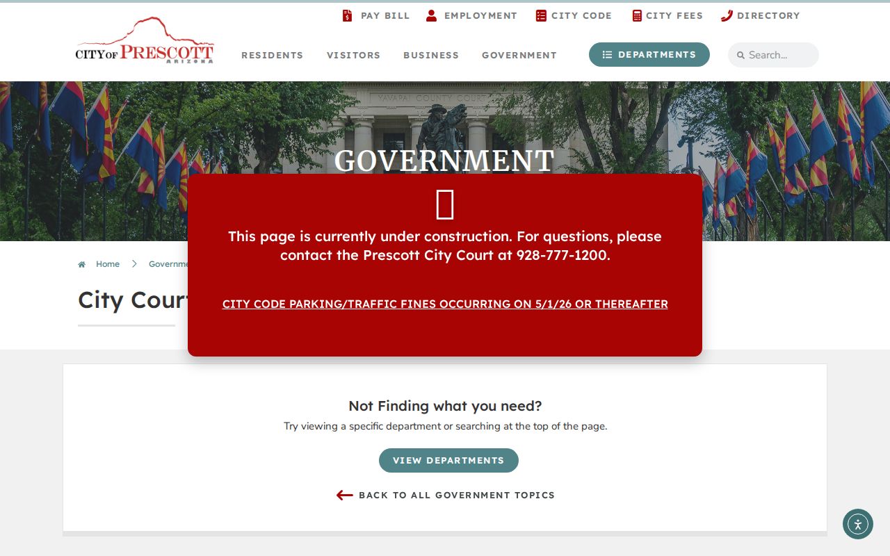 Prescott criminal records City Court information page