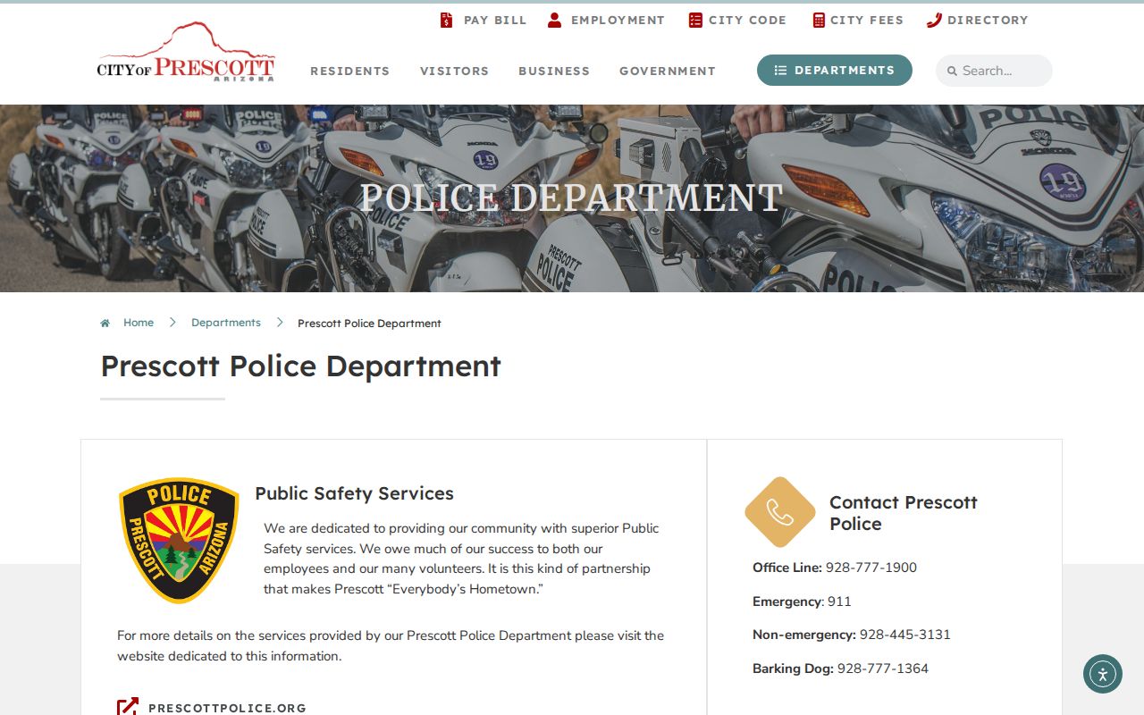 Prescott criminal records police department contact page