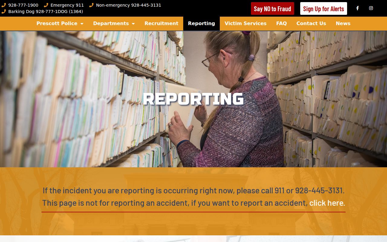 Prescott criminal records police online reporting page
