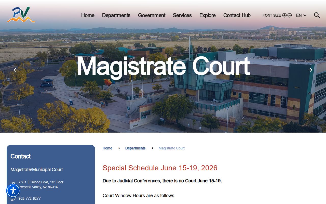 Prescott Valley criminal records Magistrate Court page