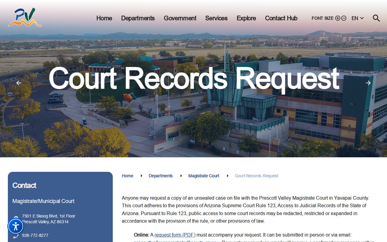 Prescott Valley criminal records court request instructions