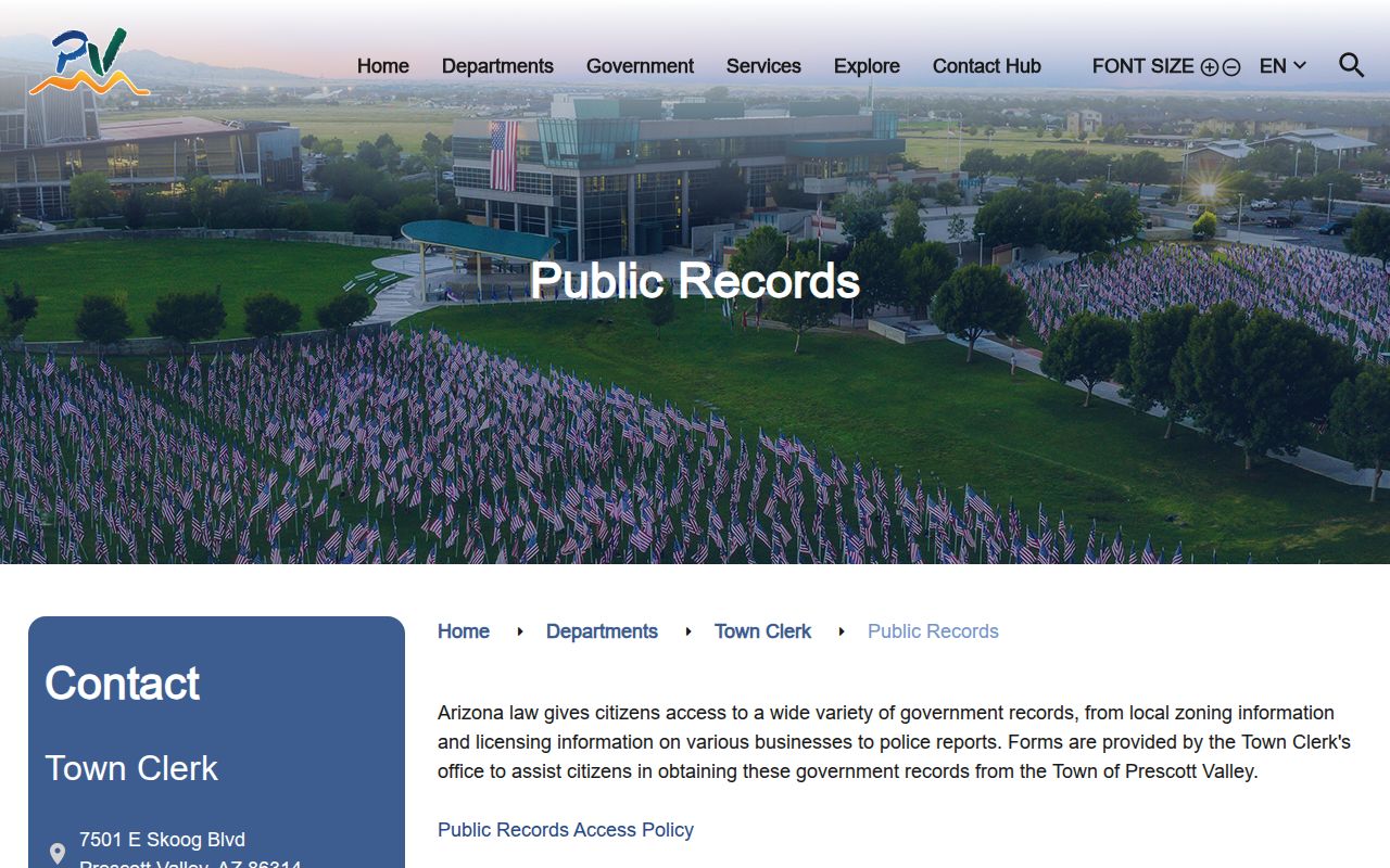 Prescott Valley criminal records public request page
