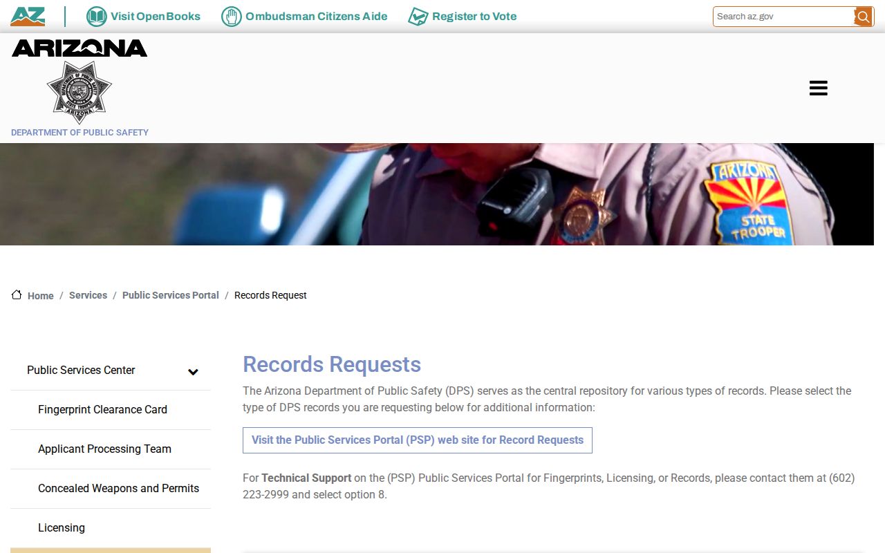 Arizona DPS channel for Yavapai County arrest record requests