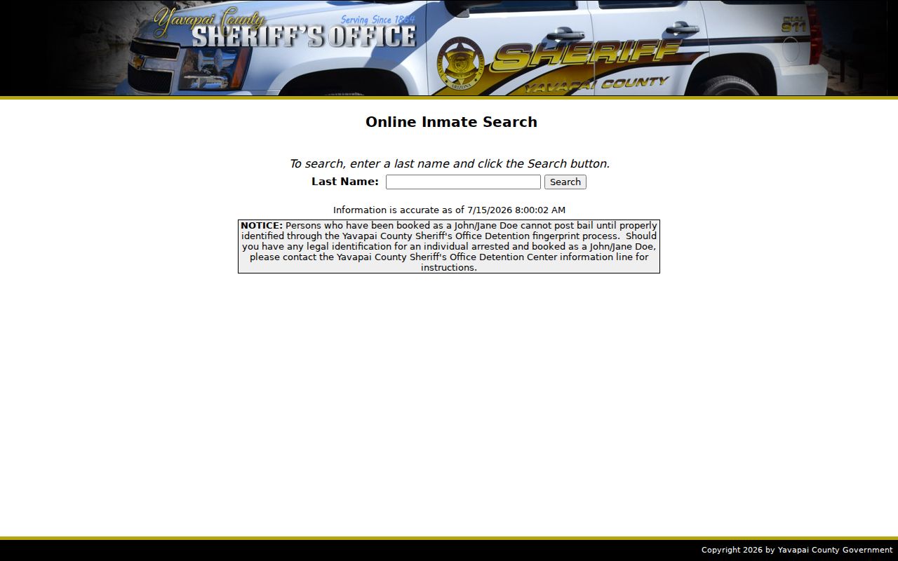 Yavapai County arrest lookup through the YCSO inmate search