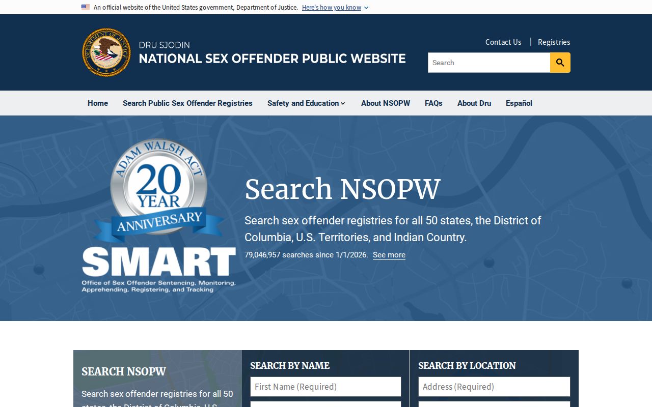 Dru Sjodin National Sex Offender Public Website search interface